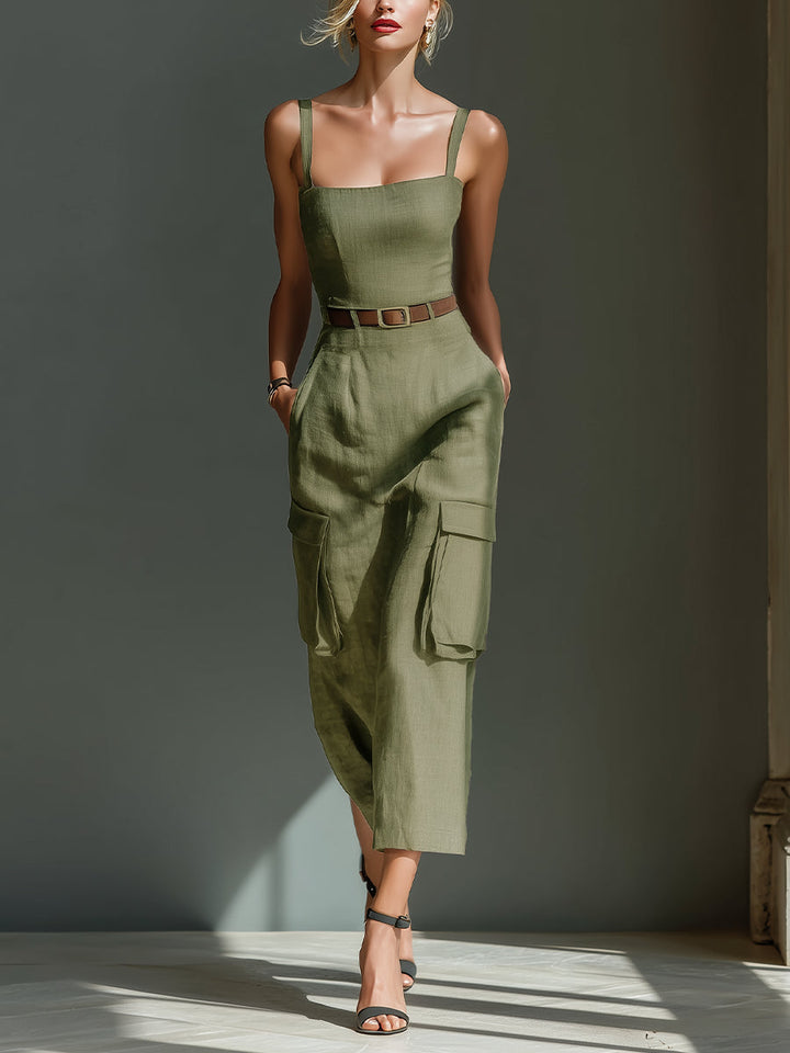 Olive Utility Midi Dress (with belt)