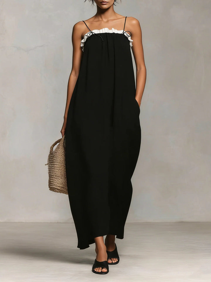 Mirelle™ | Maxi Dress with Colour Blocks and Thin Straps