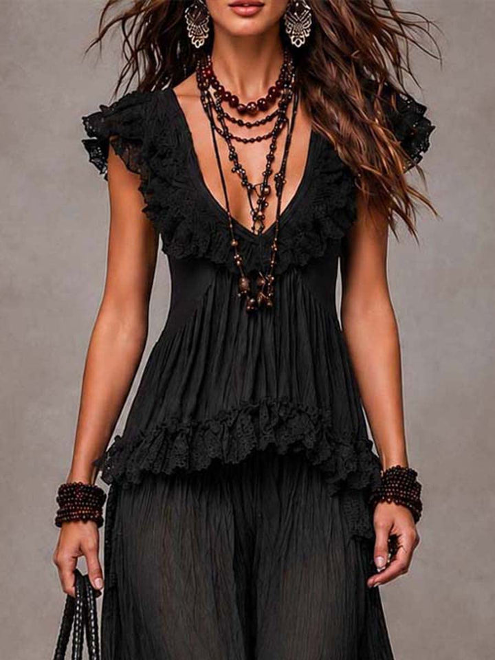 Black Bohemian V-Neck Set