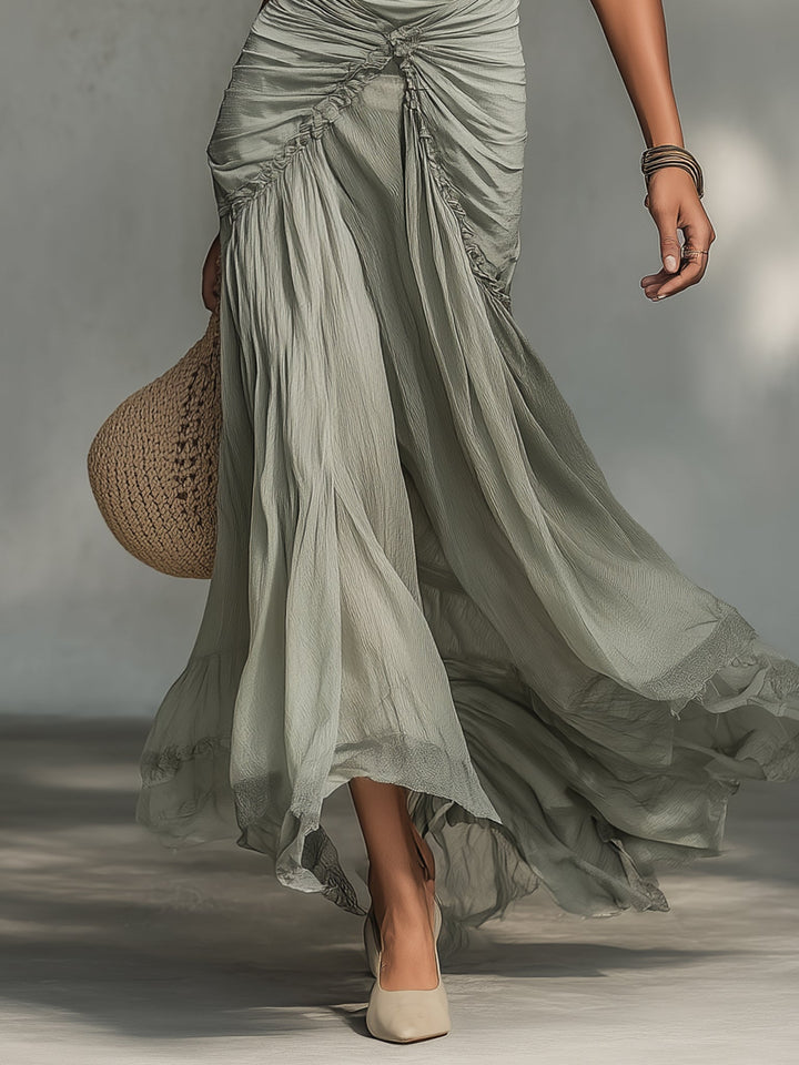 Freya | Grey Off-Shoulder Chiffon Maxi Dress