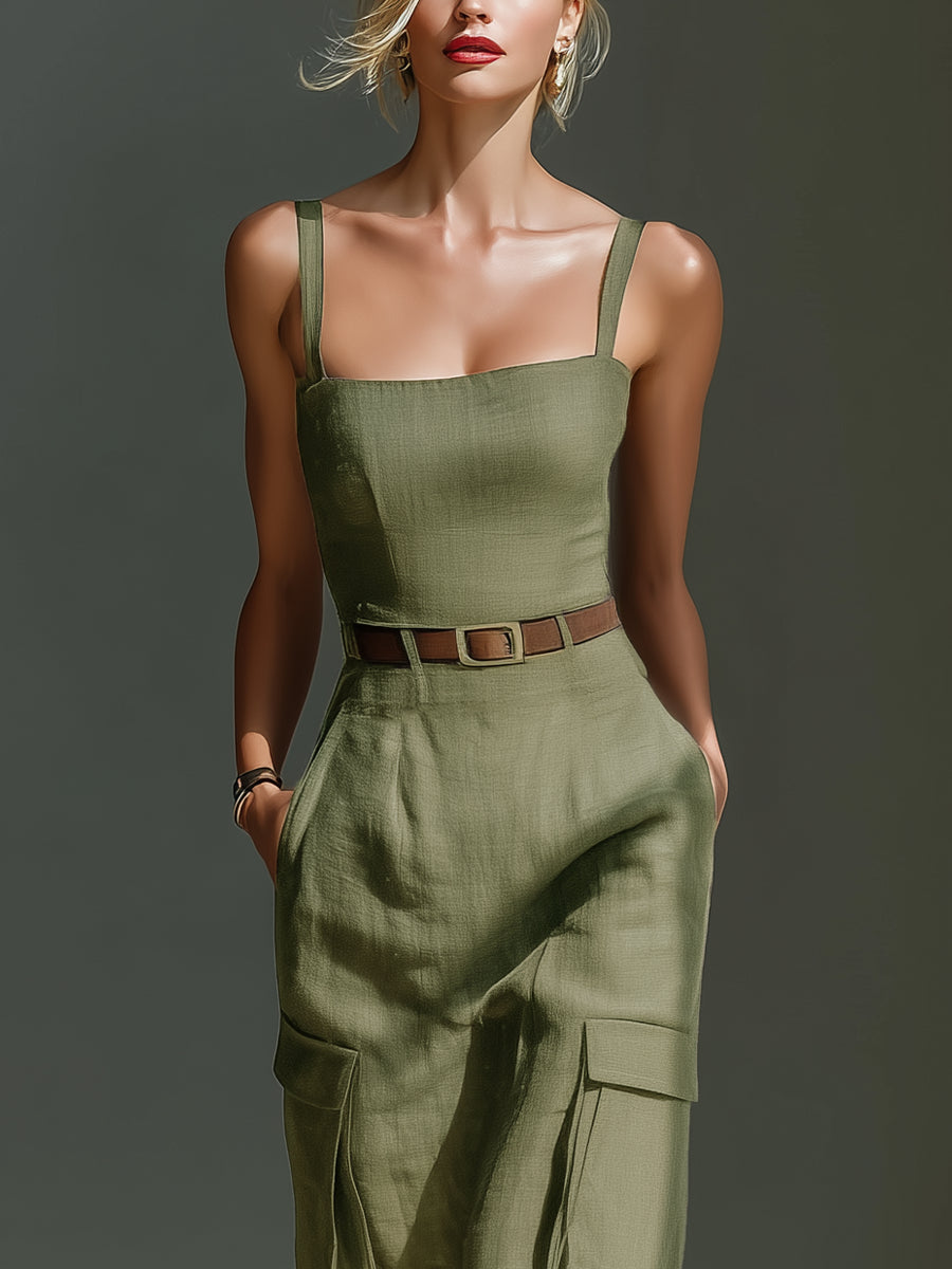 Olive Utility Midi Dress (with belt)