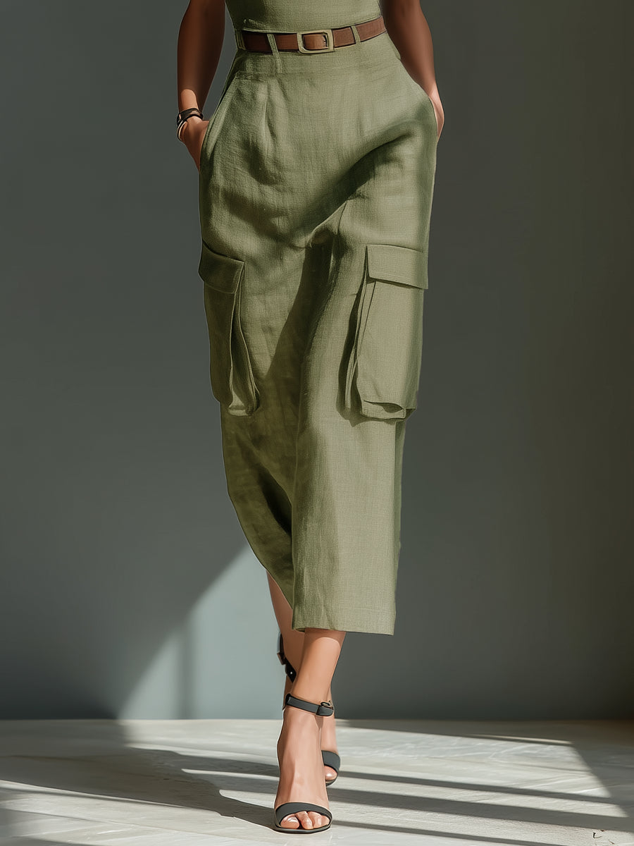 Olive Utility Midi Dress (with belt)