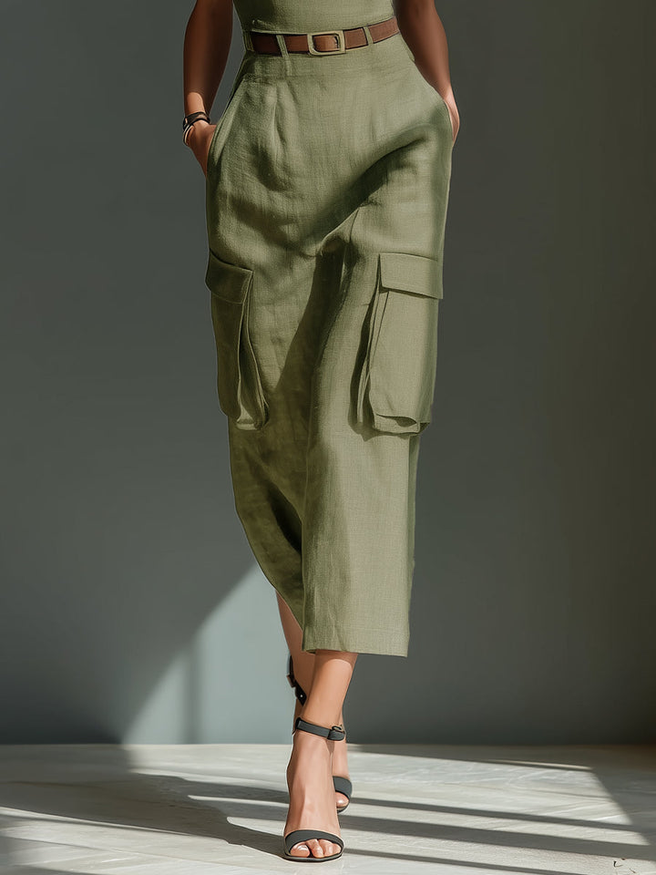 Olive Utility Midi Dress (with belt)