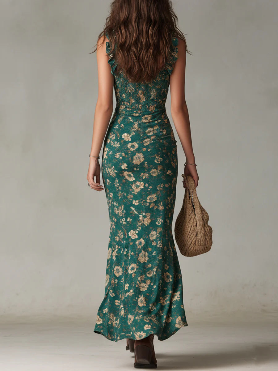 Verity | Bohemian Green Printed Maxi Dress