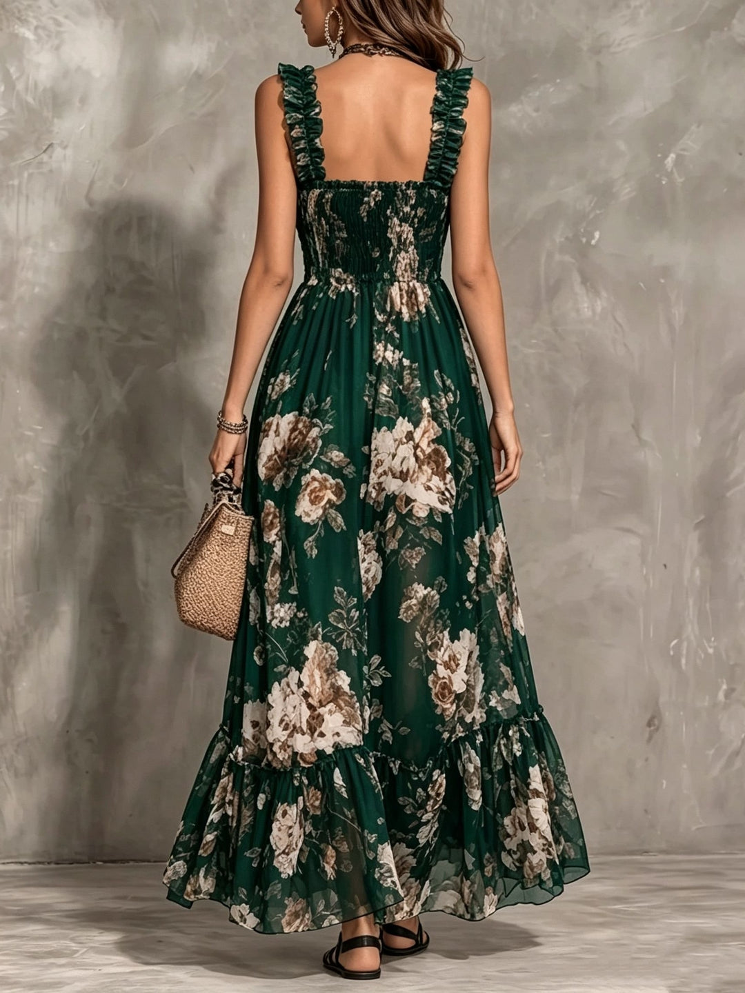 Delphine | Vintage Square Neck Pleated Floral Dress