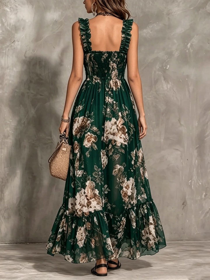 Delphine | Vintage Square Neck Pleated Floral Dress