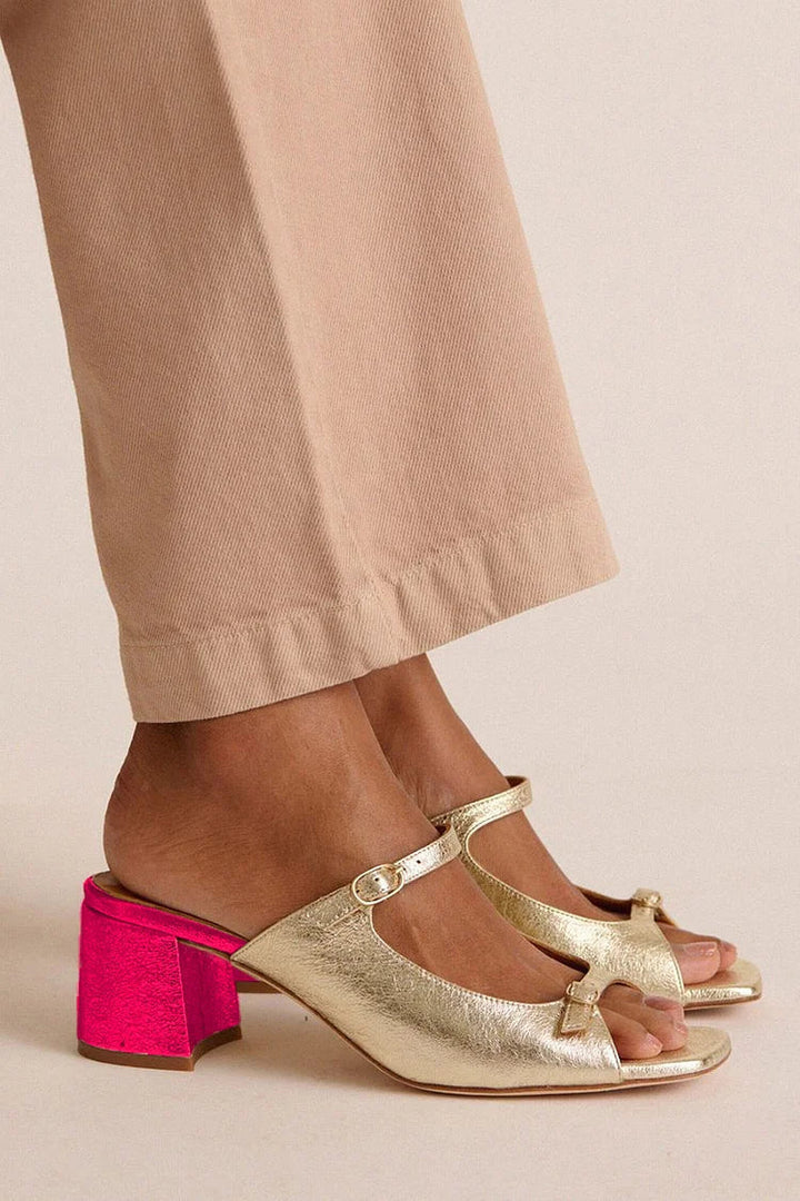 Wide Heel Slingback Cut-Out Colour Block Gold