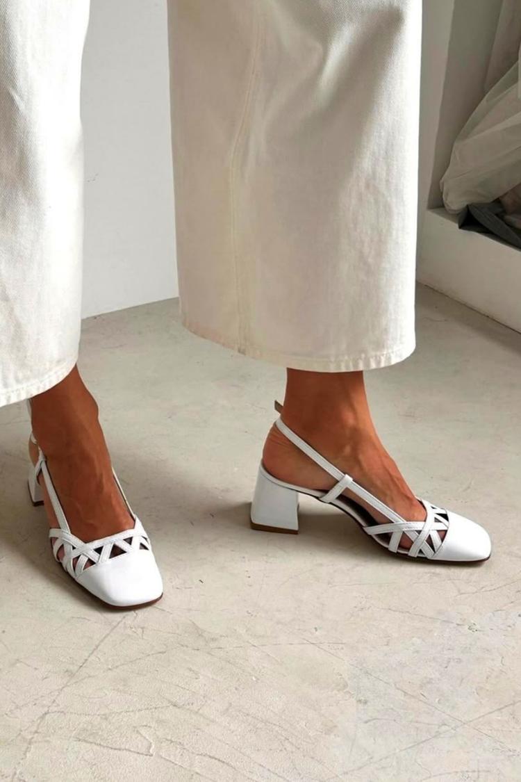 Wide-heeled slingback cut-out White with square toe