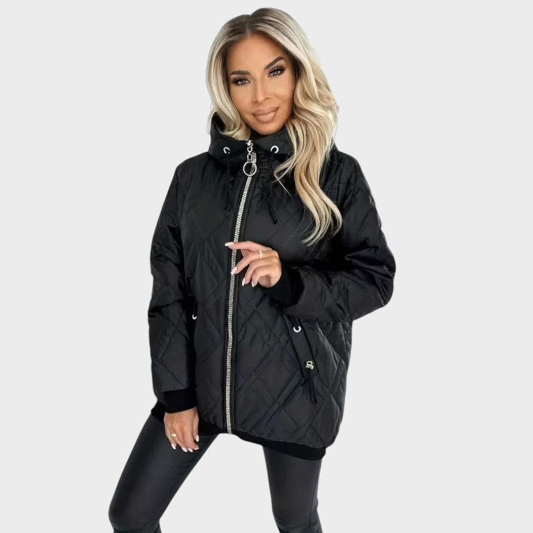 Marilyn | Quilted Hooded Zip Front Jacket