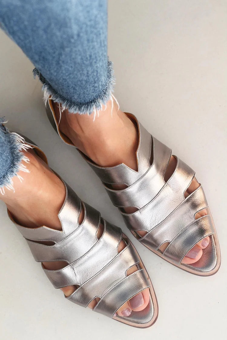 Cut-out peep toe slip-on pointed ballet flats