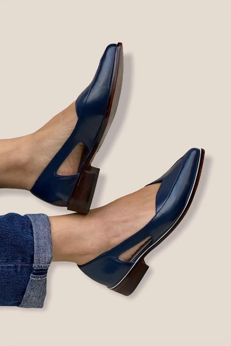 Pointed Navy Blue Cut-out Slip-on Ballerinas