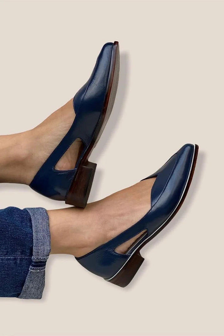 Pointed Navy Blue Cut-out Slip-on Ballerinas