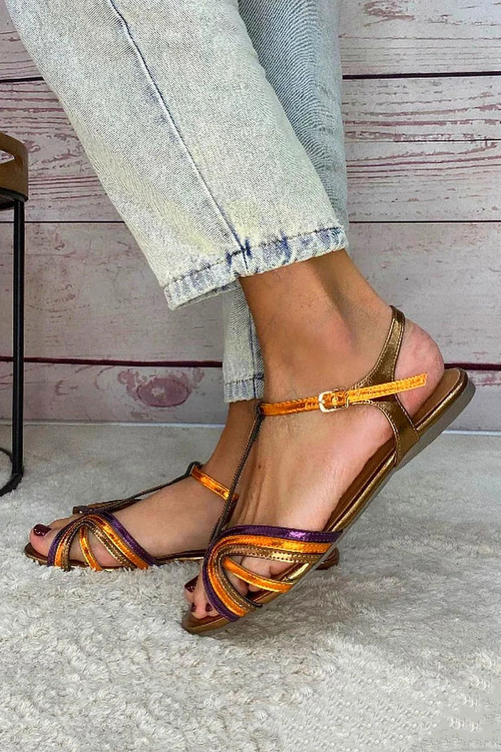 Gaia - Multicolour & Gold Peep-Toe Sandals