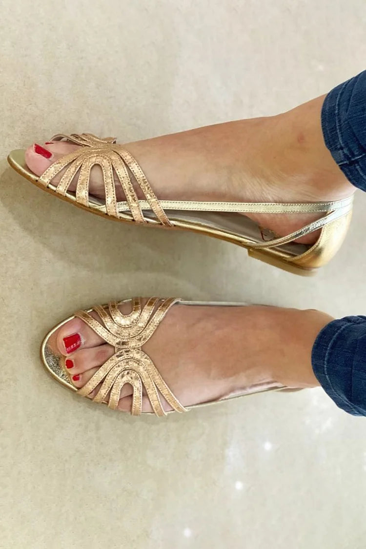 Metallic Cut-Out Peep Toe Sandals