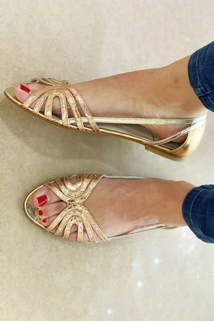 Thea - Metallic Glossy Peep-Toe Cut-Out Sandals