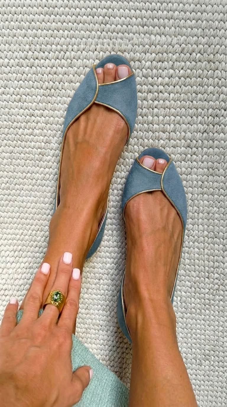 Penny - Beige and Gold Suede Open-Toe Flats