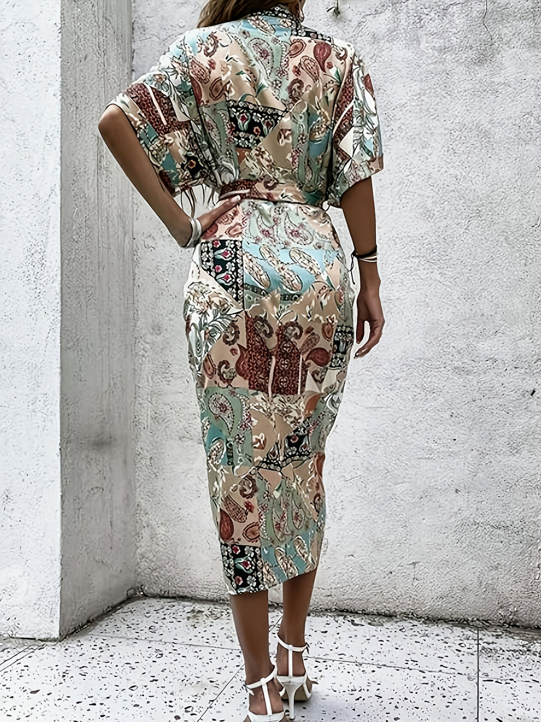 Paloma | Belted Paisley Batwing Shirt Dress