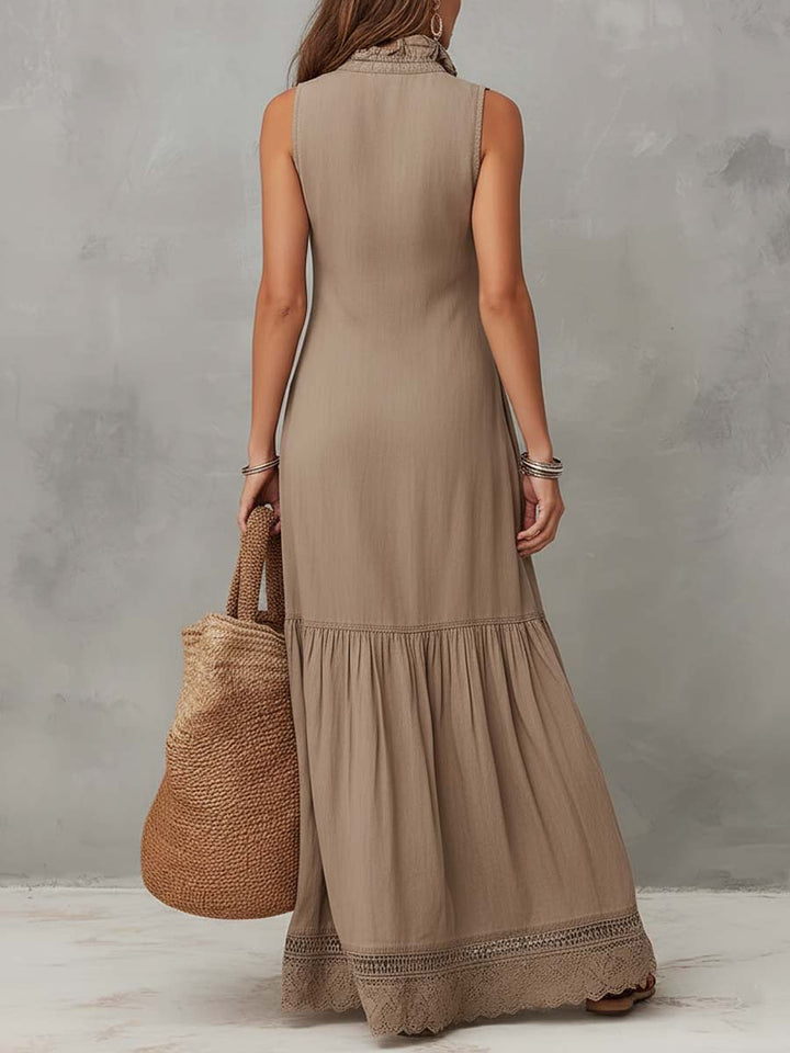 AGATA | LONG BOHO DRESS WITH BUTTONS AND LACE HEM