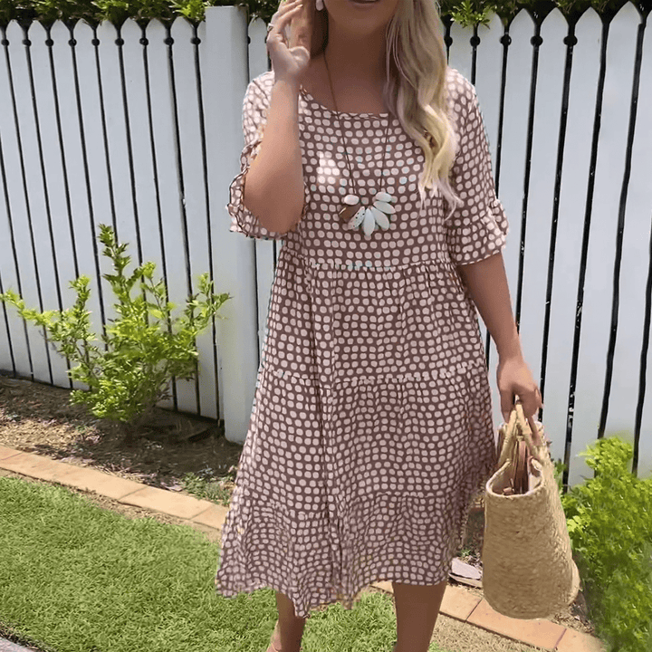 ZORA | MIDI DRESS WITH SHORT SLEEVES IN SAND