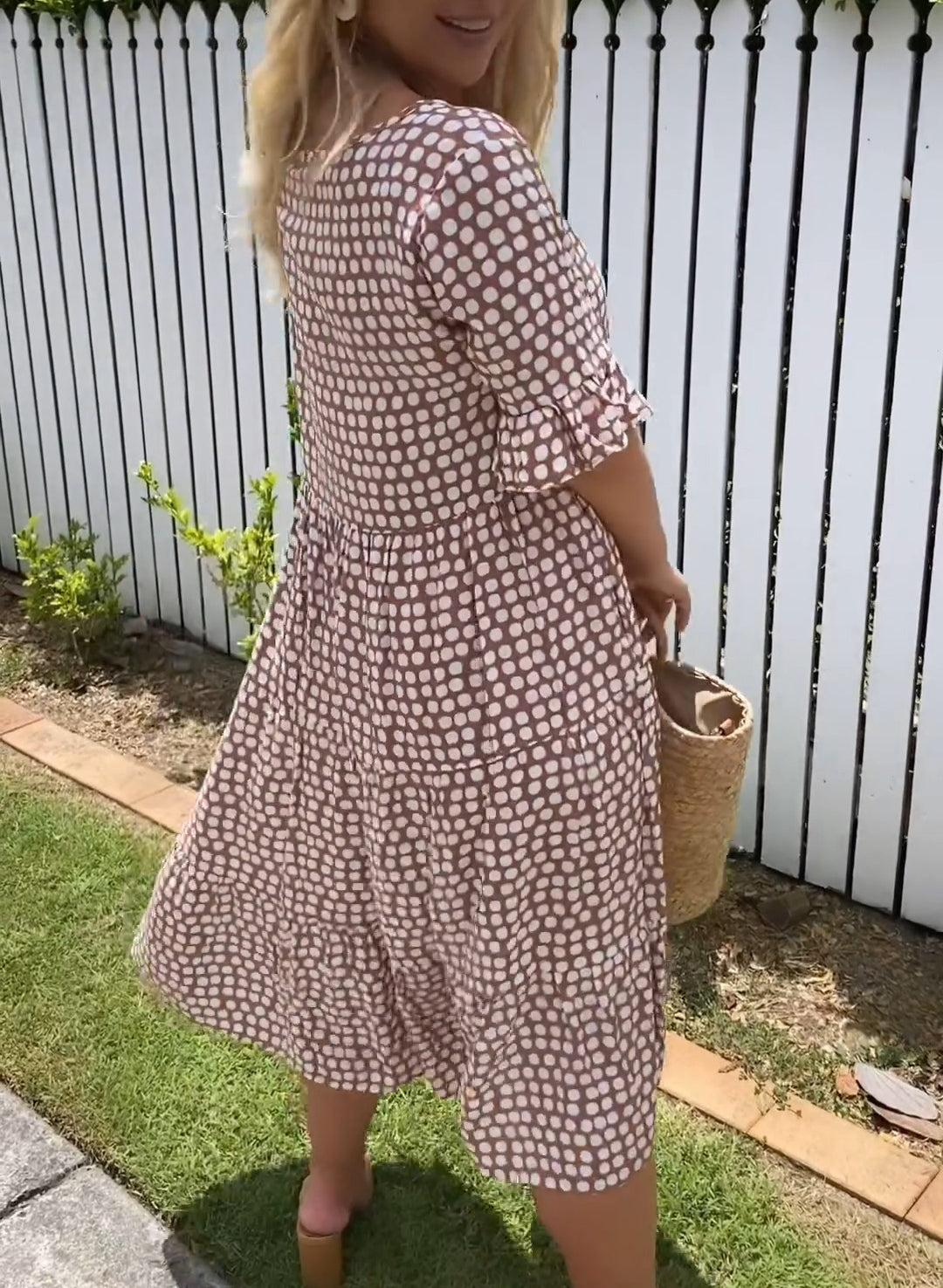 ZORA | MIDI DRESS WITH SHORT SLEEVES IN SAND