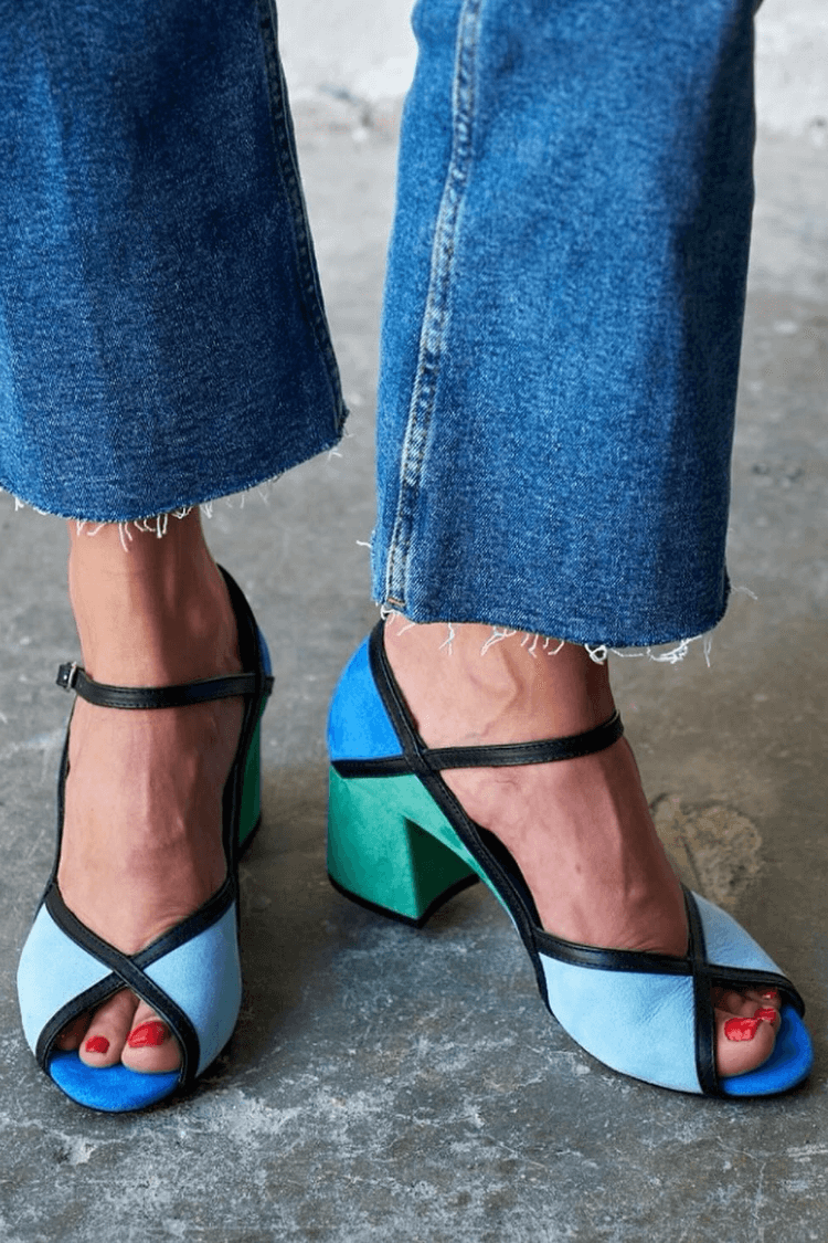 Block colour stiletto heels with buckle and T-strap