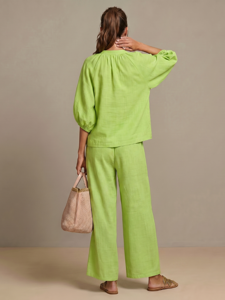 Natalia | Top Blouson with Zip and Wide Leg Trousers