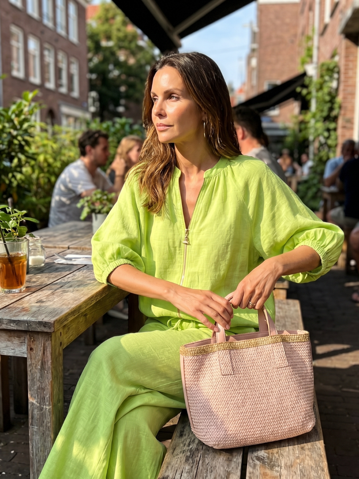 Natalia | Top Blouson with Zip and Wide Leg Trousers
