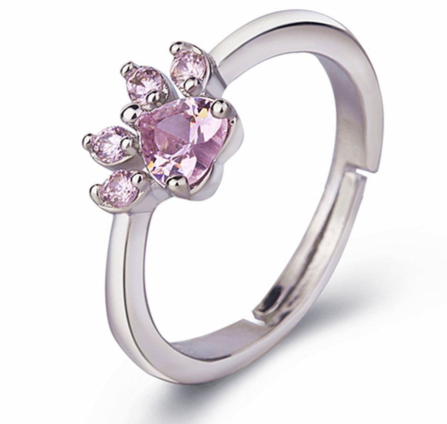 Rose Gold Paw Jewellery Set – 4 Pieces with Zirconia Heart (Ring, Necklace, Earrings, Bracelet)