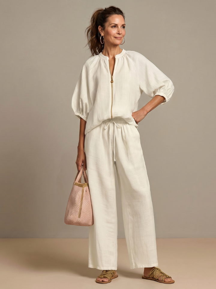 Natalia | Top Blouson with Zip and Wide Leg Trousers