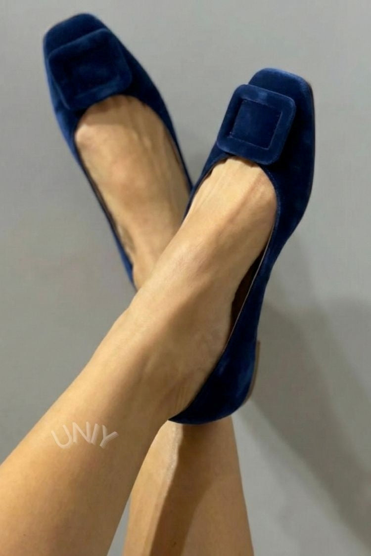 Square Toe Velvet Ballerinas with Buckle