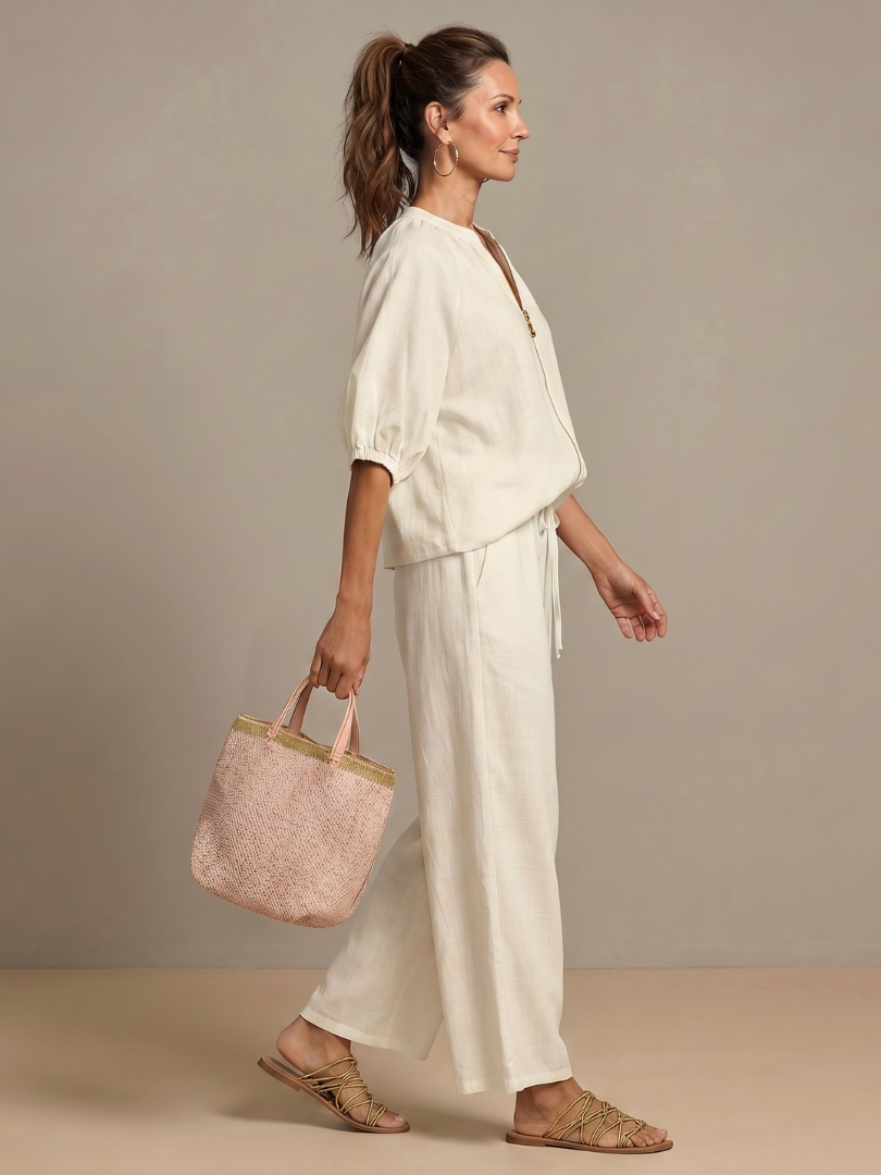 Natalia | Top Blouson with Zip and Wide Leg Trousers