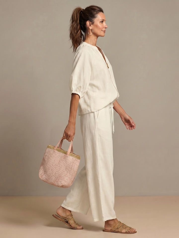 Natalia | Top Blouson with Zip and Wide Leg Trousers