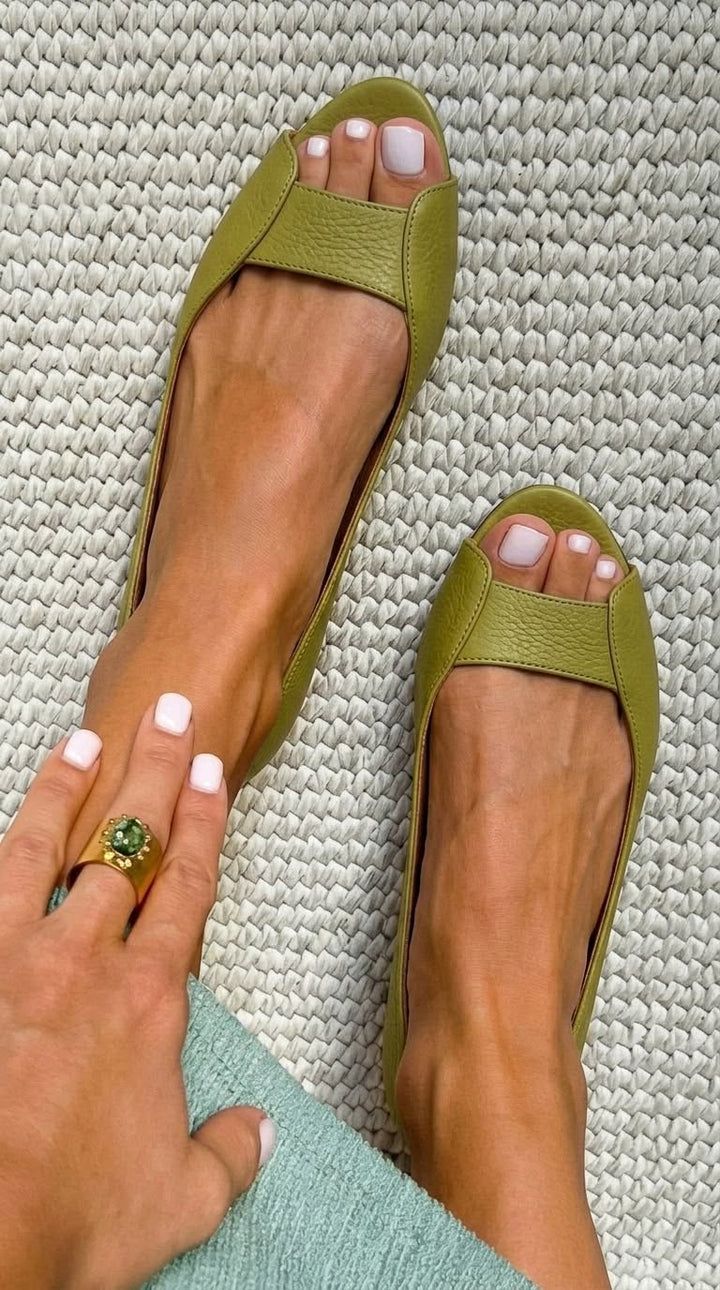 Olivia - Chic Metallic Open-Toe Flats