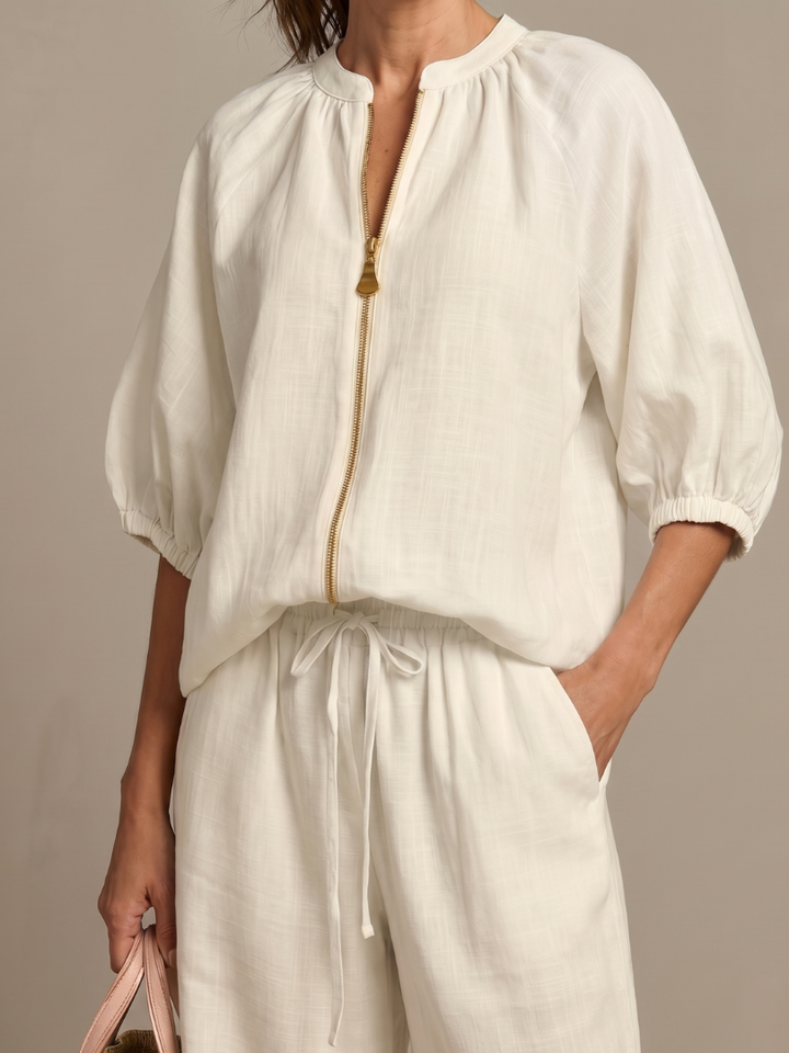 Natalia | Top Blouson with Zip and Wide Leg Trousers