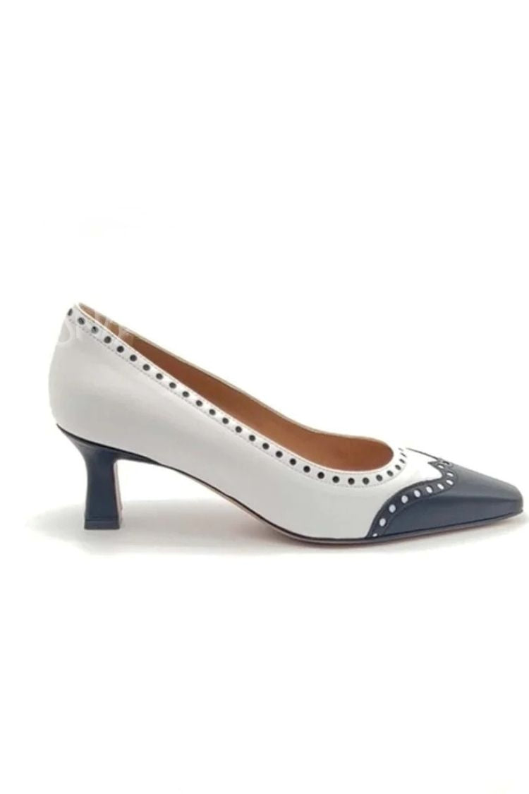 Elegant pointed colour block cut-out mid heels