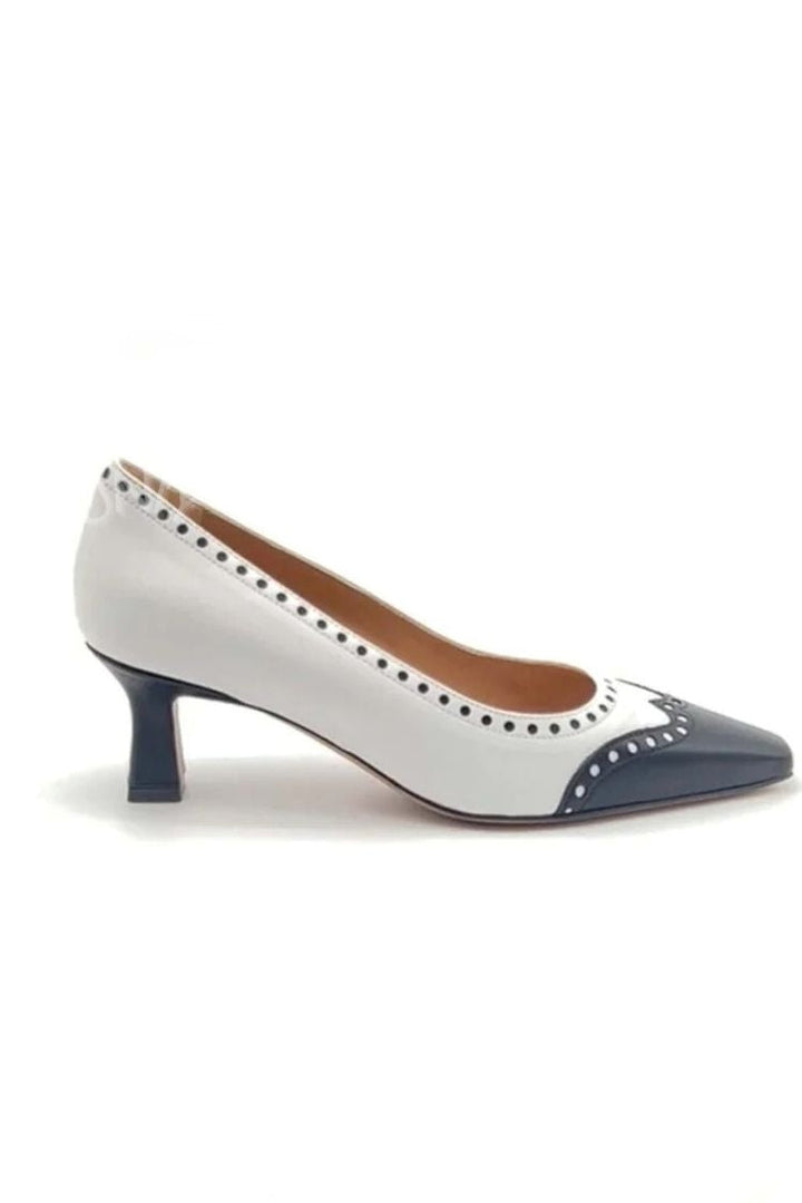 Elegant pointed colour block cut-out mid heels