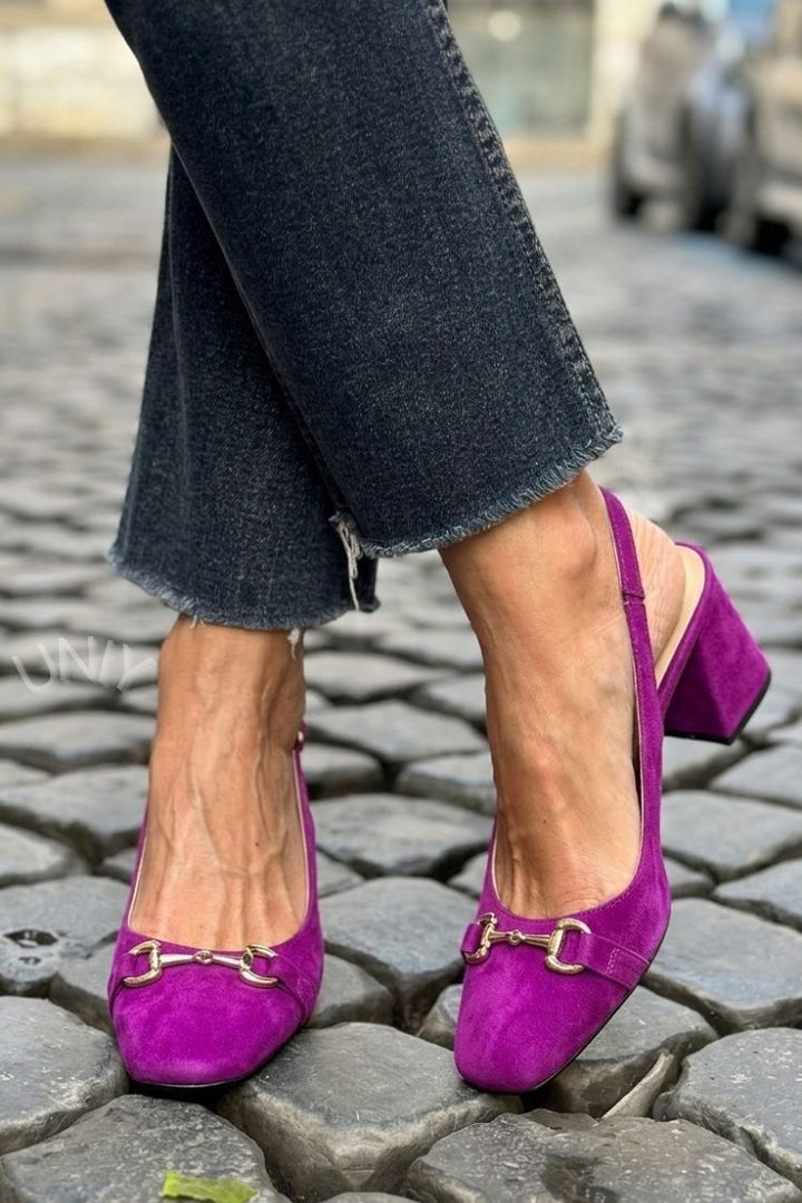 Olive Faux Suede Slingback Block Heels