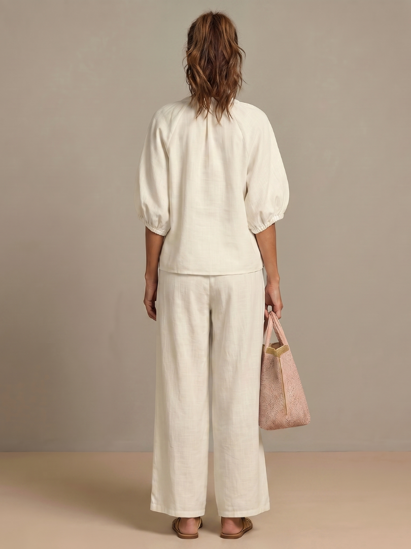 Natalia | Top Blouson with Zip and Wide Leg Trousers