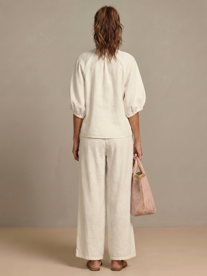 Natalia | Top Blouson with Zip and Wide Leg Trousers