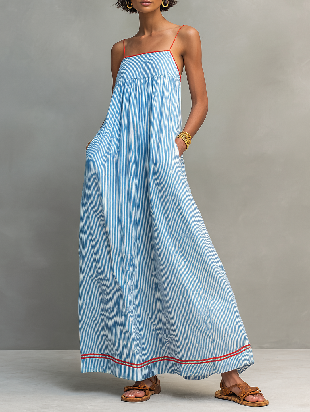 Greta | Striped Gathered Maxi Dress