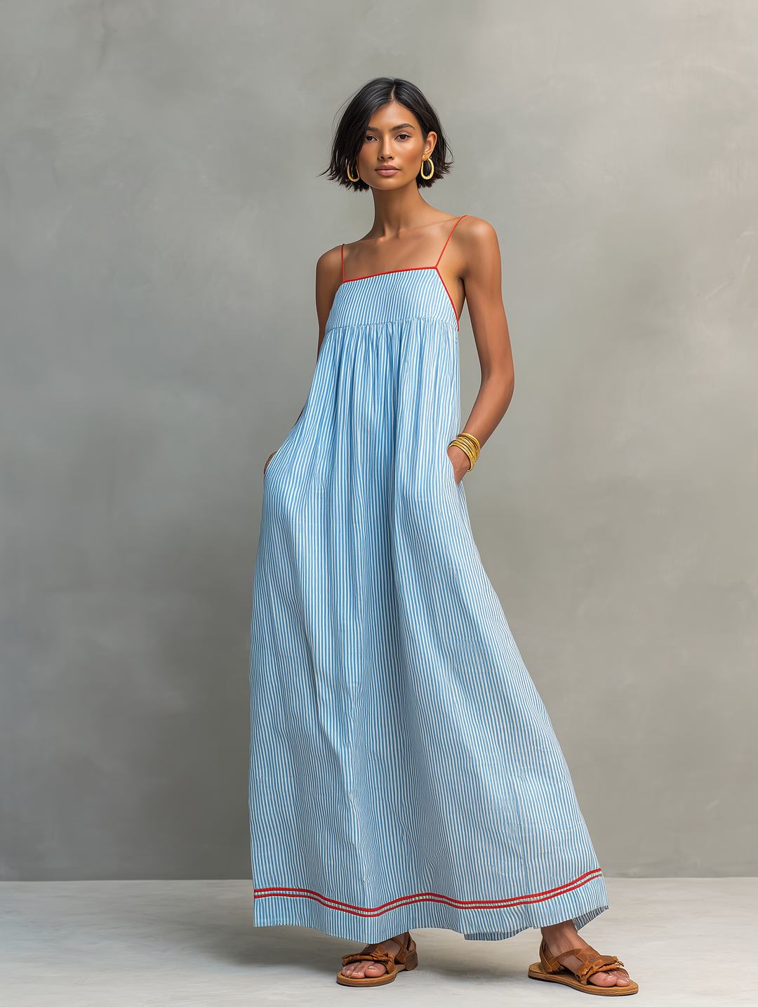 Greta | Striped Gathered Maxi Dress