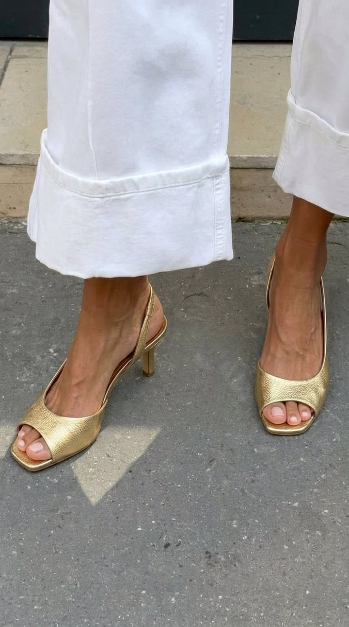 Metallic Gold Kitten Heel Slingback Peep Toe