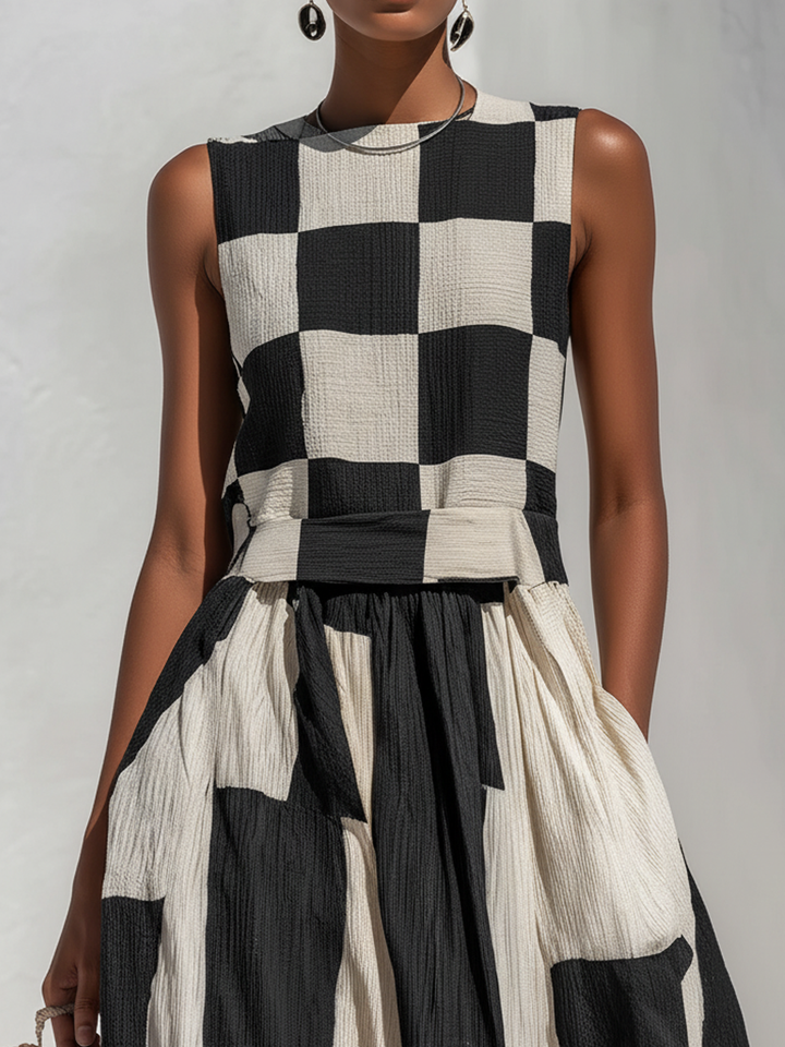 Ardenne™ | Plaid and Stripe Panelled Sleeveless Maxi Dress