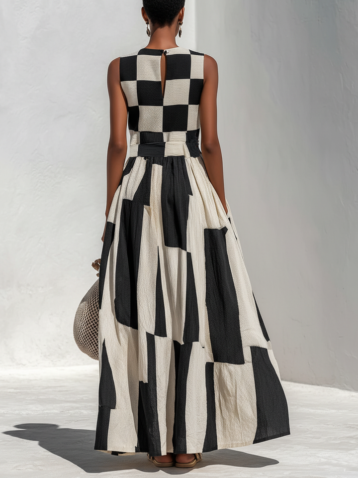 Ardenne™ | Plaid and Stripe Panelled Sleeveless Maxi Dress