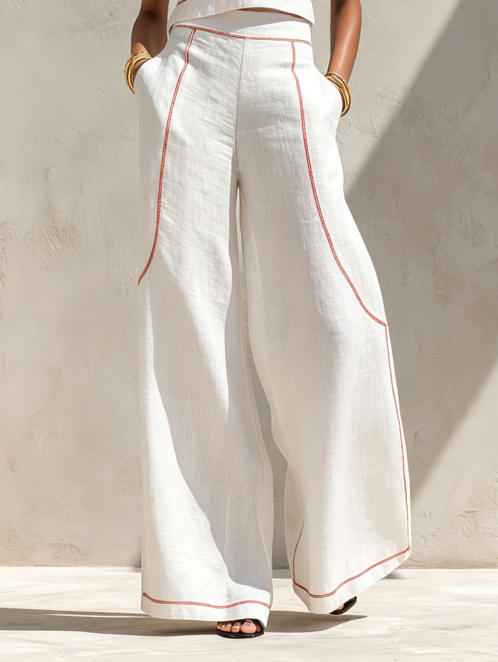Moya | Contrast-Stitched Wide-Leg Trouser Set