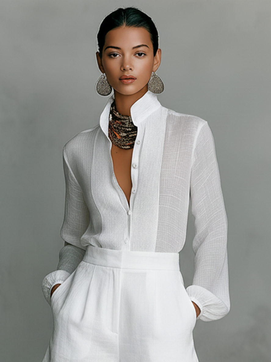 Elisabetta | White set with a Korean collar shirt and shorts