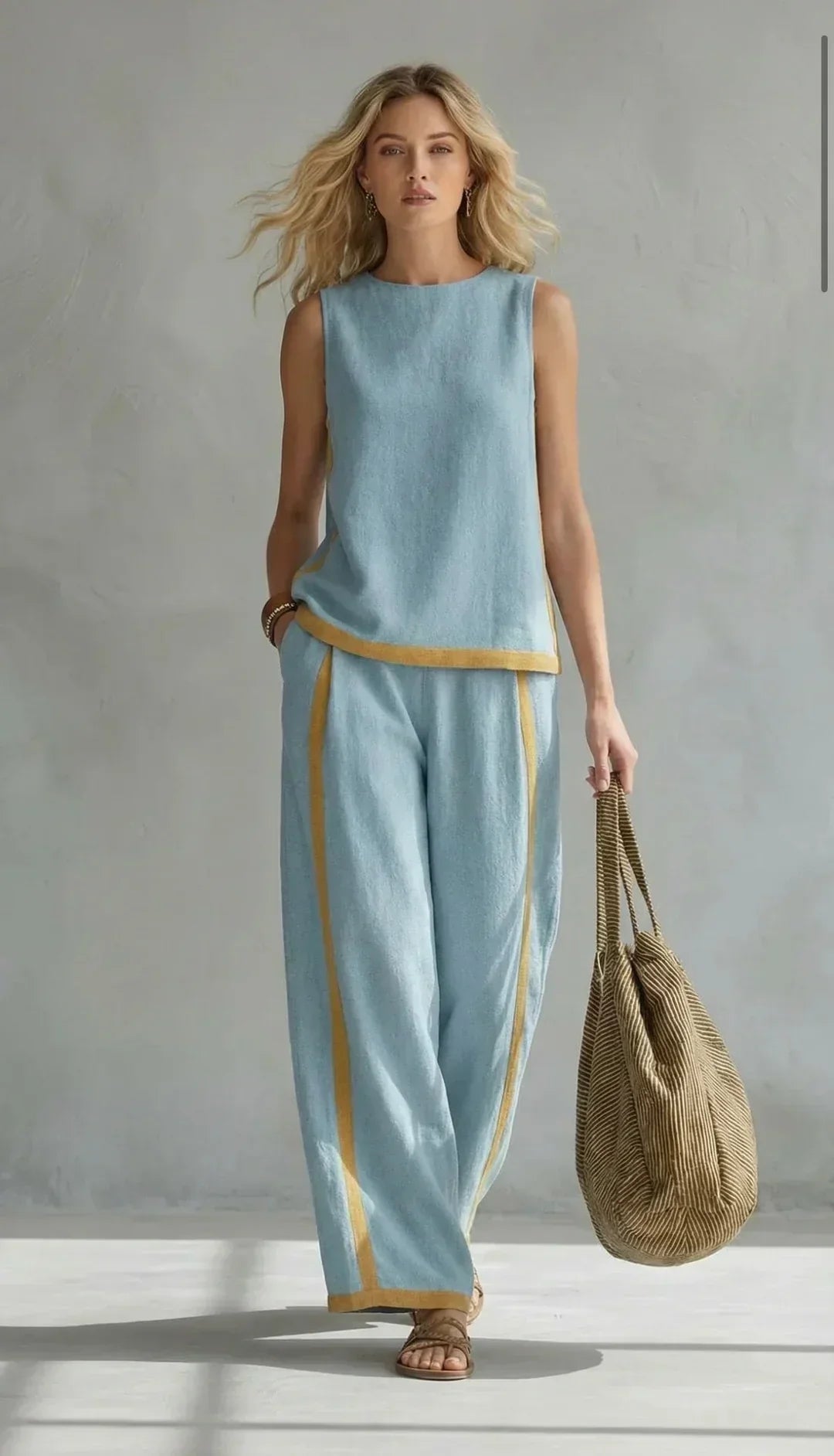 Ursula – Complete chic and casual gilet and trousers set with two-tone finishes