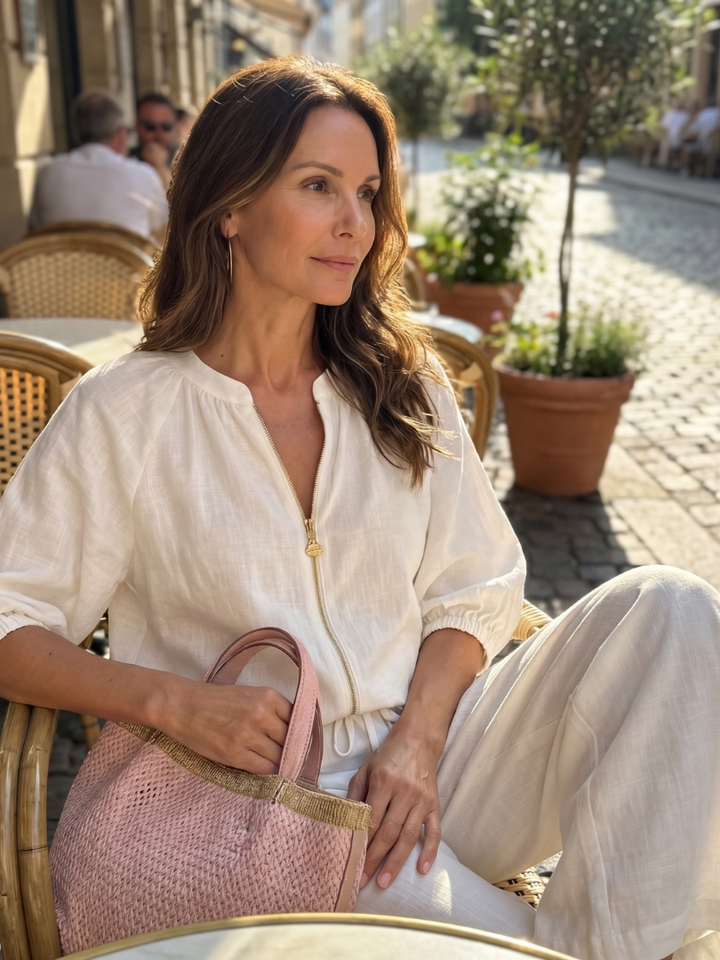 Natalia | Top Blouson with Zip and Wide Leg Trousers
