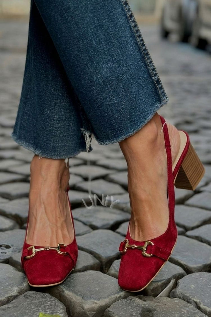 Olive Faux Suede Slingback Block Heels