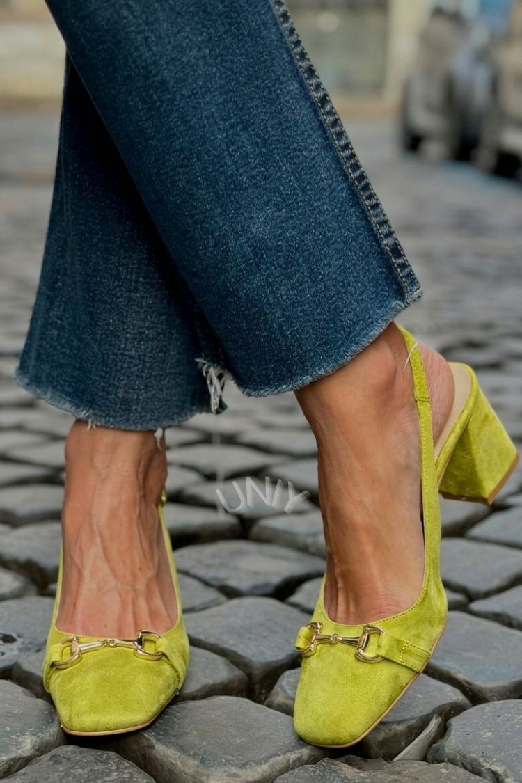 Olive Faux Suede Slingback Block Heels